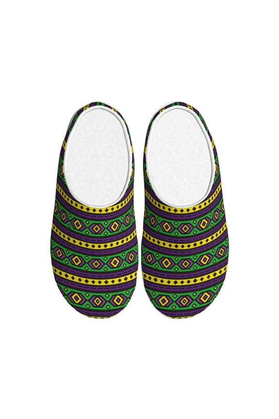 Carnival Mardi Gras for Women's Lamb-hug Comfy Fleece House Slippers Memory Foam, Slip-on House Shoes Indoor Outdoor-42/43