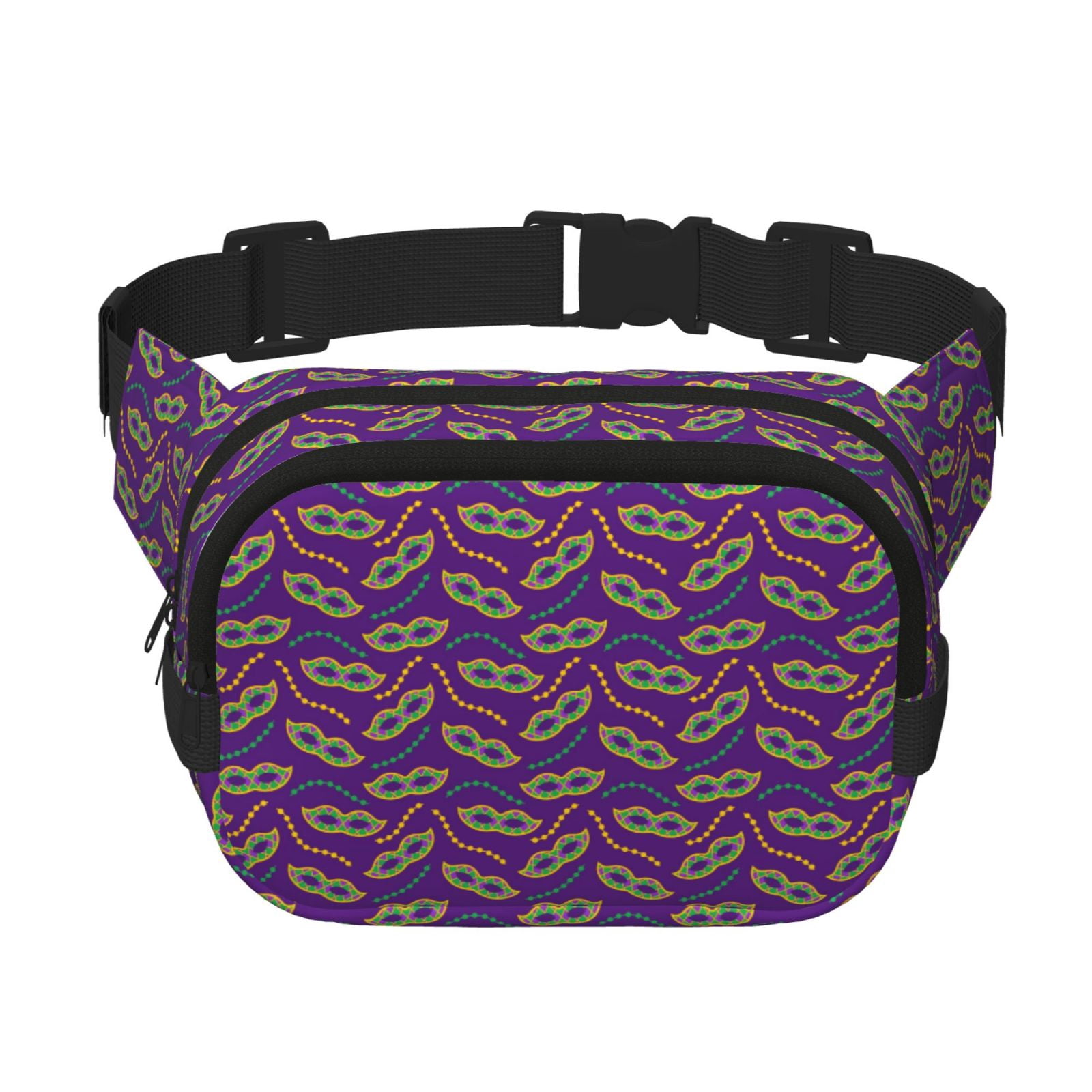 Picia Carnival Masks and Beads Print Square Double-Layer Waist Bag Mini Adjustable Waist Belt Bag Exercise Running Travel Hiking