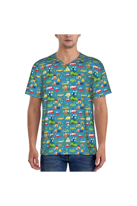 Cars Transportation Pattern Mens Polo Shirts Quick Dry Short Sleeve Golf T Shirt Performance Moisture Wicking Casual Workout Baseball T-shirt-Large