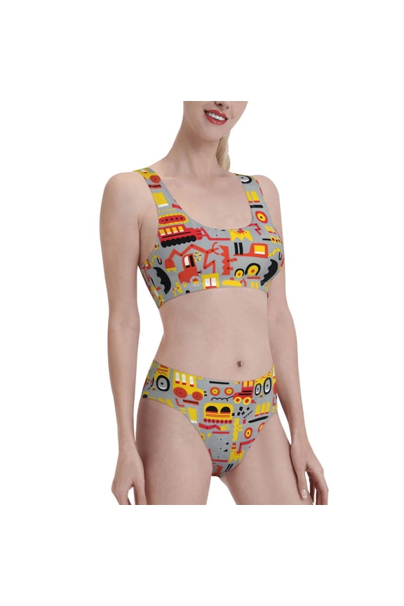 Cars Women's High Waisted Bikini Scoop Neck Swimsuit Two Pieces Bathing Suit-Medium