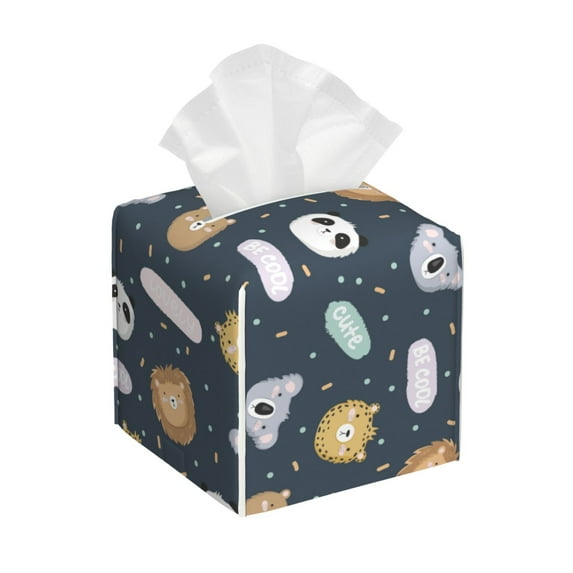 Picia Cartoon Animals Pattern Tissue Box Cover,PVC Leather Square Holder,Tissue Box Holder with Magnetic Bottom,Facial Paper Organizer Dispenser-5.2"X5.2"X5.2"