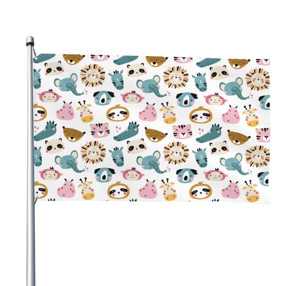 Picia Cartoon Animals Printed Flag ,Cartoon Animals Pattern Garden Flag Vertical Double,Yard Lawn Outdoor Decor 48x72"