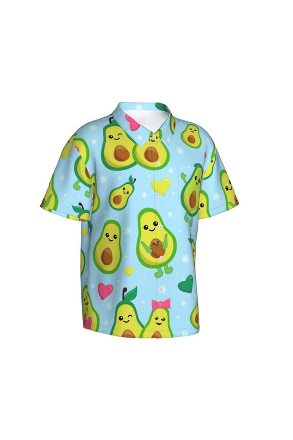 Cartoon Avocado Gentle Cotton Regular Fit Short Sleeve Casual Hawaiian Shirt for Men-