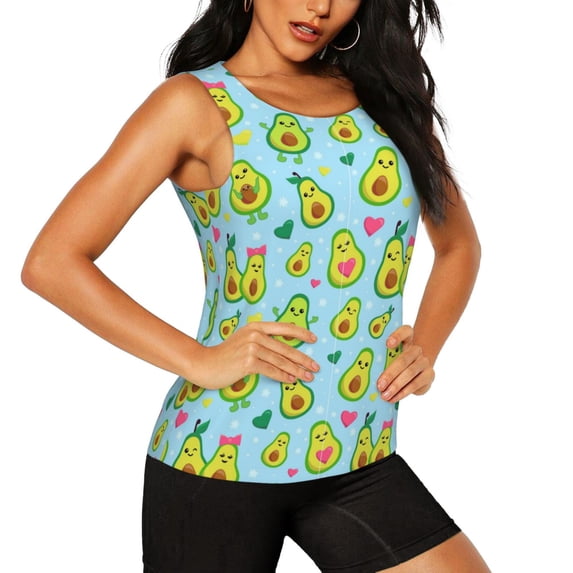 Picia Cartoon Avocado Pattern Women's Workout Tank Top,Breathable Activewear,Slim Fit Athletic Top,Versatile Workout Moisture-wicking top-Small