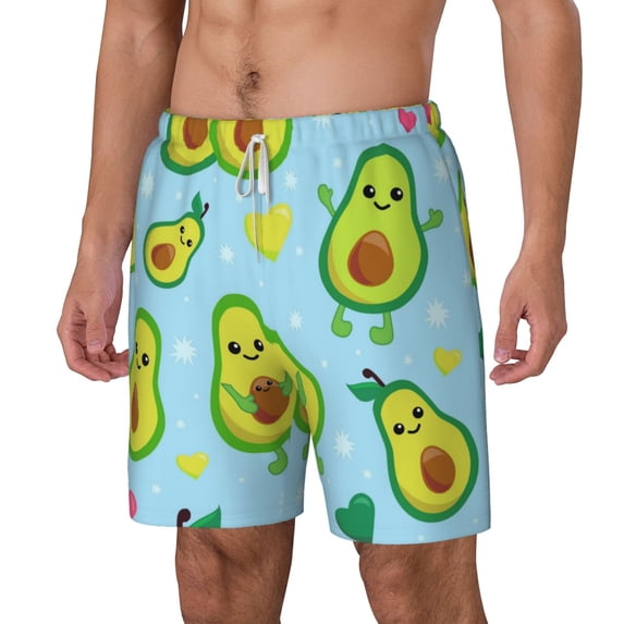Picia Cartoon Avocado pattern Mens Swim Trunks with Compression Liner Stretch Beach Shorts Quick Dry with Zipper Pockets No-Chafing Board Shorts-Large