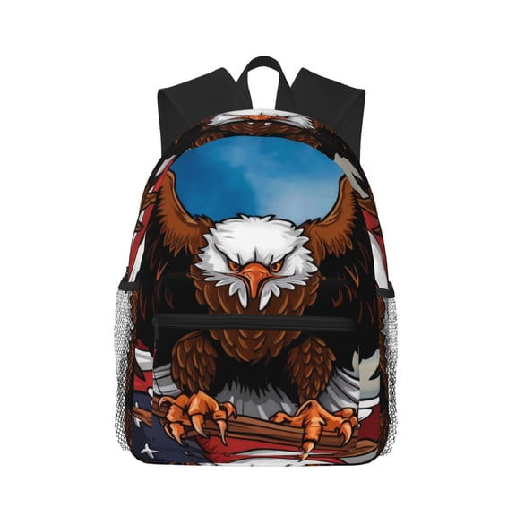 Picia Cartoon Bald Eagle USA Large Capacity Backpack Classic Style Backpack Casual Backpack Water-Resistant School Work Travel Outdoor Backpack