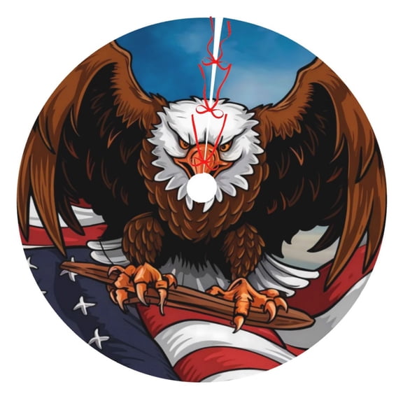 Picia Cartoon Bald Eagle USA Print Christmas Tree Skirt , Christmas Tree Skirt Ornaments for Merry Christmas Holiday Party Decorations Indoor Outdoor-48"