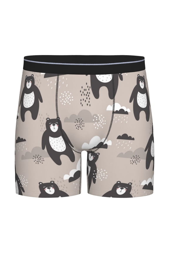 Cartoon Bear Brown Pattern Men's Athletic Long Leg Briefs , Performance Stretch Underwear,Moisture-Wicking