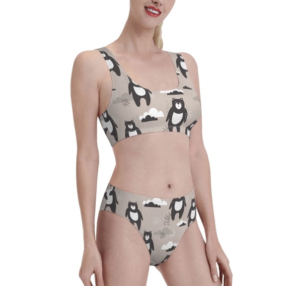 Picia Cartoon Bear Brown Women's High Waisted Bikini Scoop Neck Swimsuit Two Pieces Bathing Suit-XX-Large