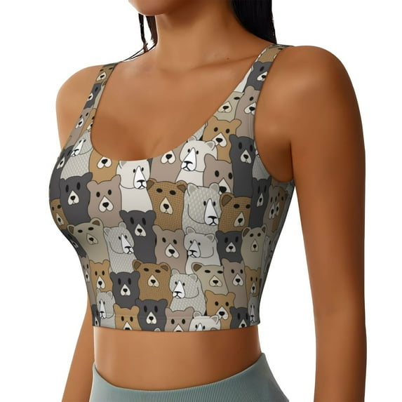 Picia Cartoon Bear Sports Bra for Women,Padded Strappy Sports Bras Medium Support Yoga Bra with Removable Cups,Running Yoga Bra-Medium