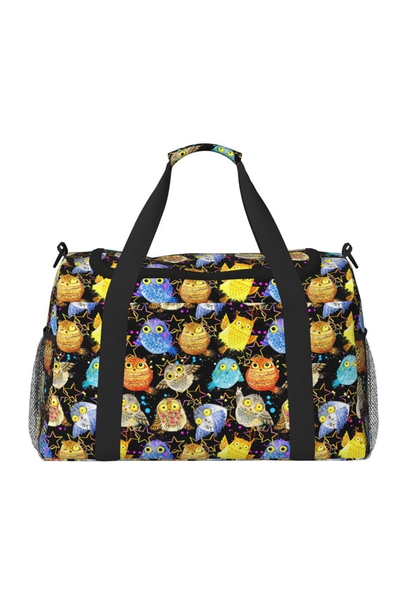 Cartoon Bird Owl Print Travel Duffle Bag,Weekender Bags for Women with Shoe Compartment, Gym Duffel Bag with Wet Pocket, Hospital Bags for Labor and Delivery