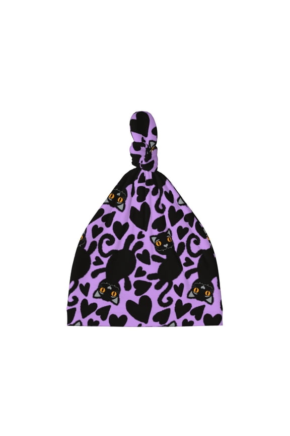 Cartoon Black Cats Printed Preemie Hats for Baby Girls Cotton Premature Knot Hats Newborn Hospital Cap Warm Knot Beanie Nicu for Preemie Girls and Boys