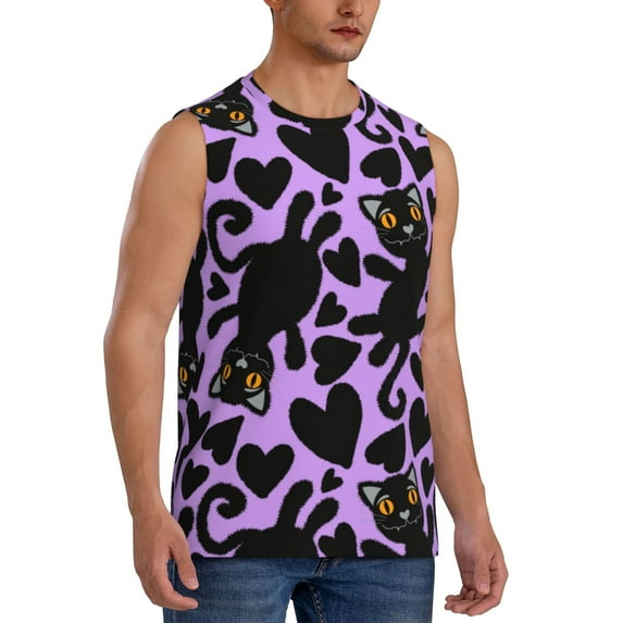 Picia Cartoon Black Cats mens Cotton Tank Undershirts , Moisture-wicking Ribbed Tanks, Lightweight Cotton Tank Undershirts-Medium