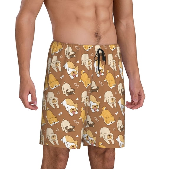 Picia Cartoon Bulldog Pajama Shorts for Men, Men's Pajama Bottoms, Sleepwear,Short Pajama Pants-Small