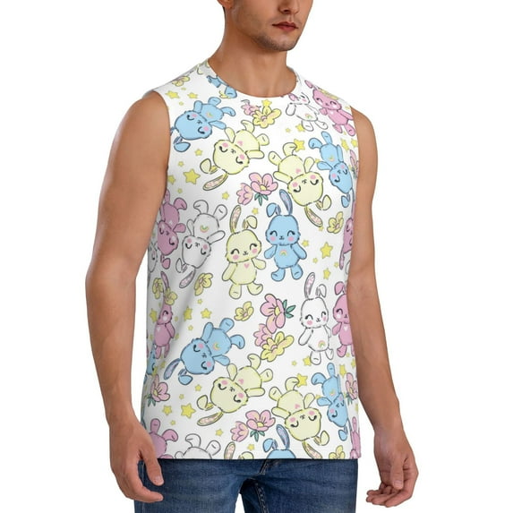 Picia Cartoon Bunny mens Cotton Tank Undershirts , Moisture-wicking Ribbed Tanks, Lightweight Cotton Tank Undershirts-Large