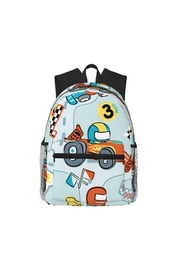 Cartoon Car Racing Large Capacity Backpack Classic Style Backpack Casual Backpack Water-Resistant School Work Travel Outdoor Backpack