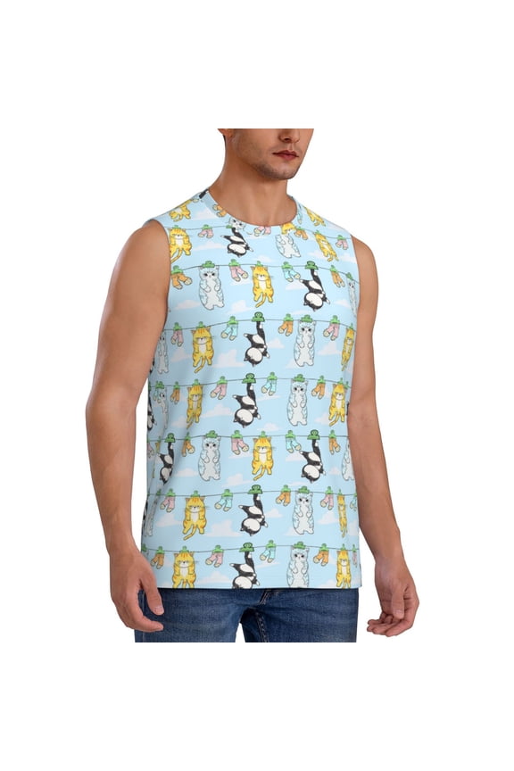 Cartoon Cat mens Cotton Tank Undershirts , Moisture-wicking Ribbed Tanks, Lightweight Cotton Tank Undershirts-XX-Large