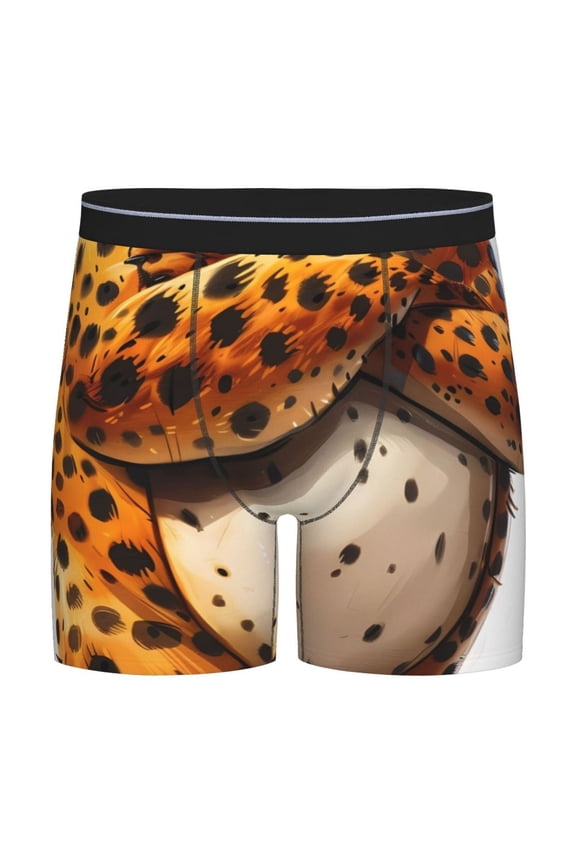 Cartoon Cheetah With Attitude Pattern Men's Athletic Long Leg Briefs , Performance Stretch Underwear,Moisture-Wicking