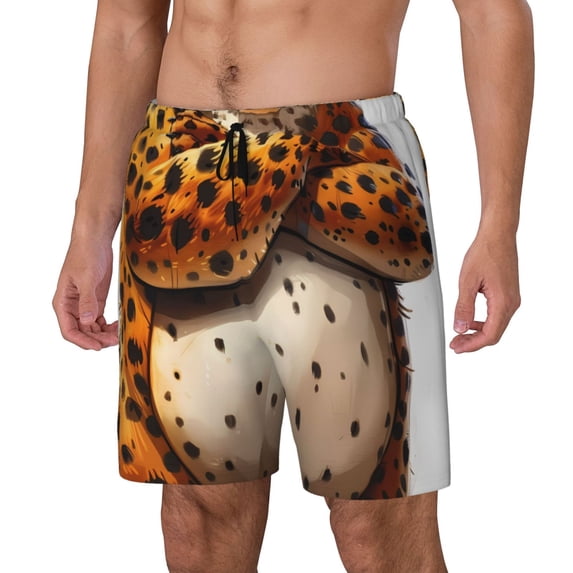 Picia Cartoon Cheetah With Attitude pattern Mens Swim Trunks with Compression Liner Stretch Beach Shorts Quick Dry with Zipper Pockets No-Chafing Board Shorts-Small