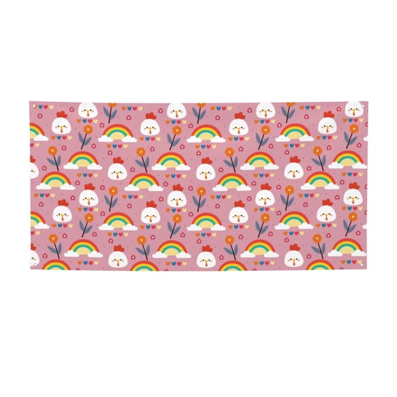 Picia Cartoon Chicken Pattern Party Banner, Festive Decoration, Holiday Banner, Celebration Decor, Event Banner, Reusable Party Banner-Small