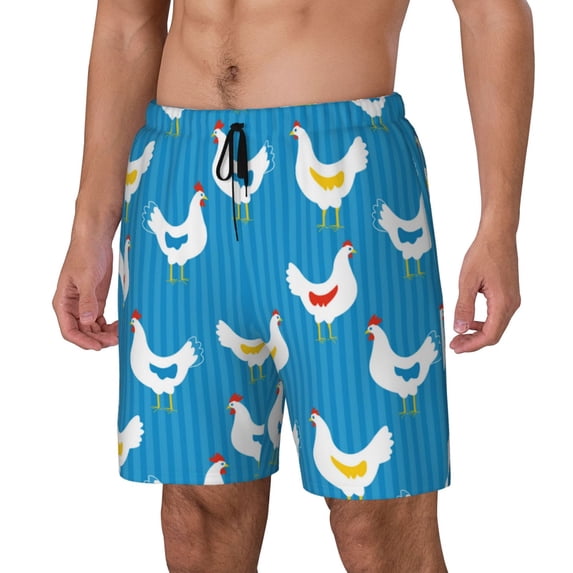 Picia Cartoon Chicken pattern Mens Swim Trunks with Compression Liner Stretch Beach Shorts Quick Dry with Zipper Pockets No-Chafing Board Shorts-