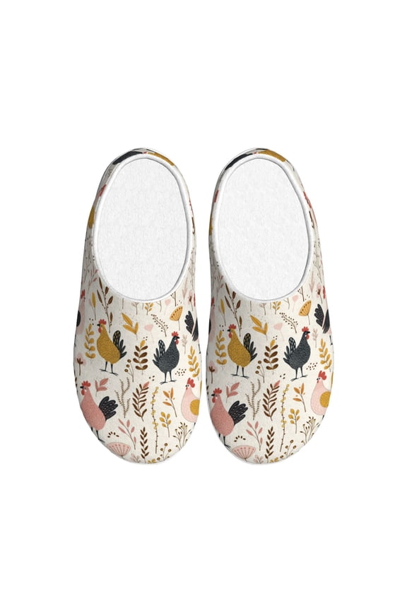 Cartoon Chickens for Women's Lamb-hug Comfy Fleece House Slippers Memory Foam, Slip-on House Shoes Indoor Outdoor-42/43