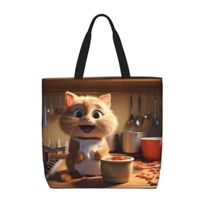 Picia Cartoon Cooking Cat for Tote Bag for Women with Zipper, Gym Tote with Compartments, Laptop Work Tote Nurse Dance Yoga Bag for Sport, Travel