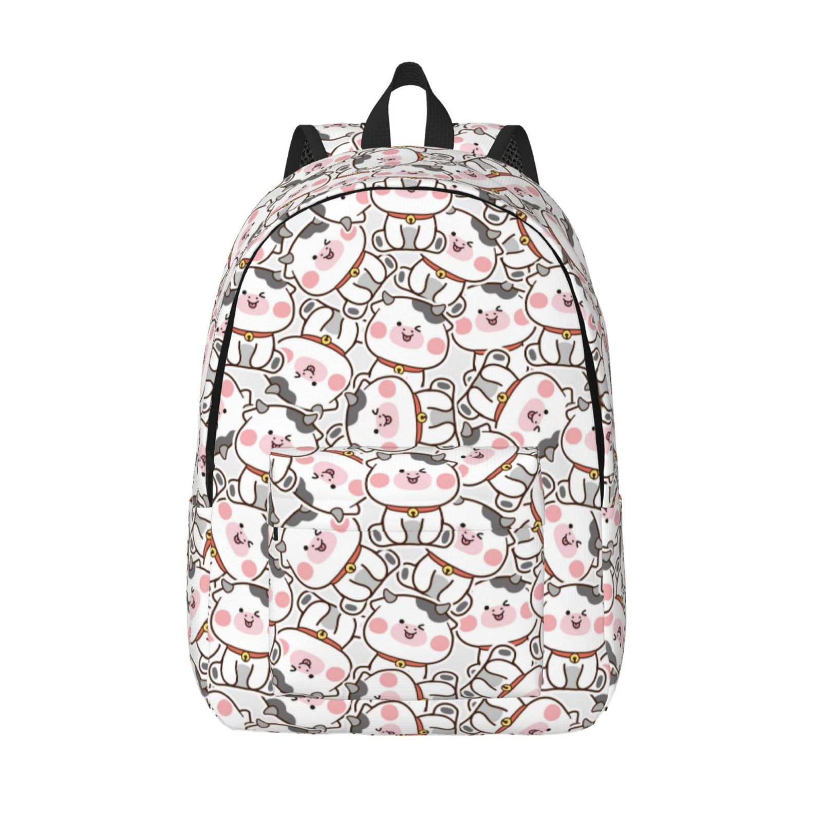 Picia Cartoon Cow Printed Canvas Daypack - Stylish and Durable Vintage Compact Backpack - Class, Work, Travel, or Laptop Bookbag,Organized Compartments-Medium