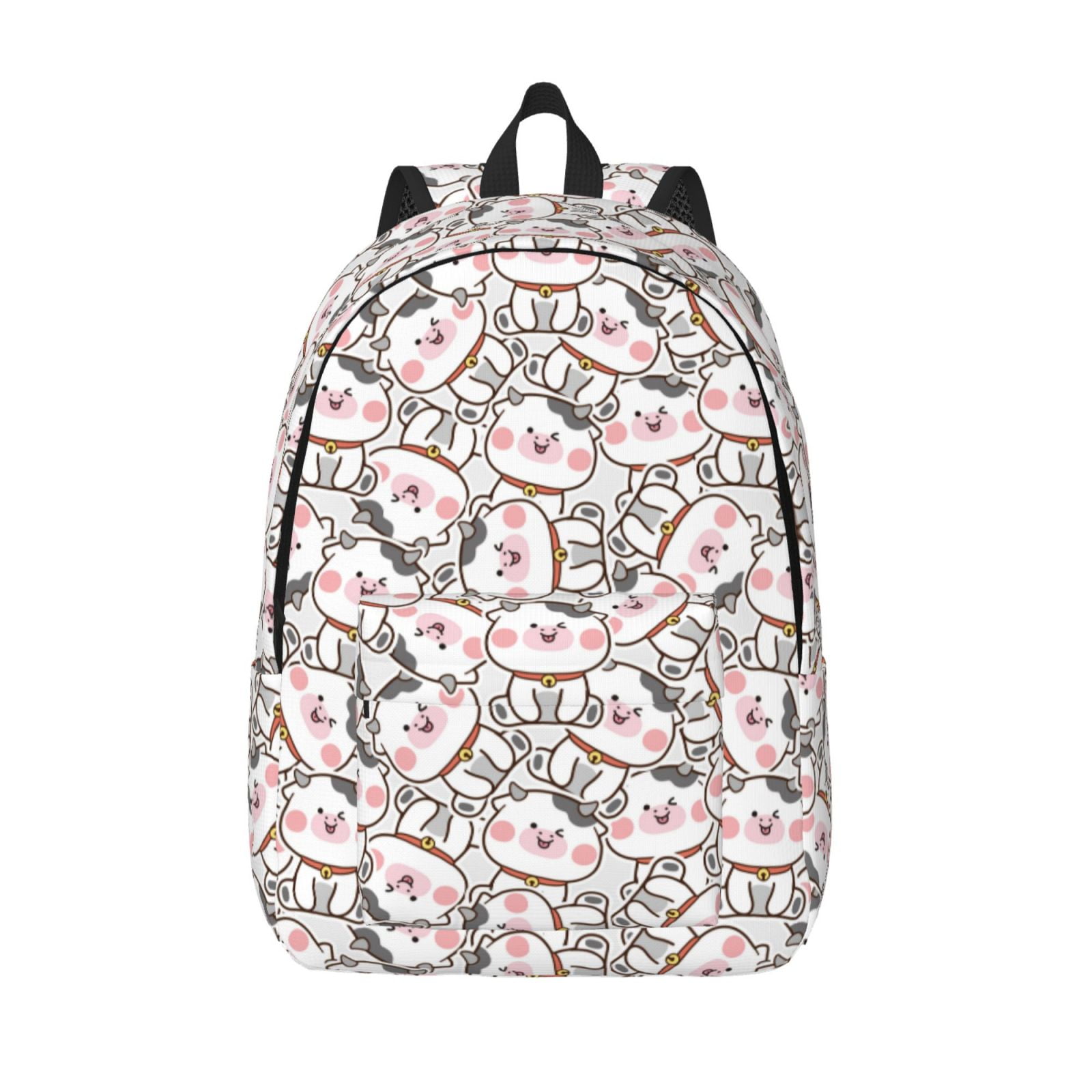 Picia Cartoon Cow Printed Canvas Daypack - Stylish and Durable Vintage Compact Backpack - Class, Work, Travel, or Laptop Bookbag,Organized Compartments-Small