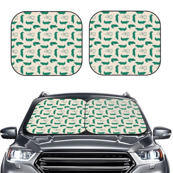 Picia Cartoon Crocodile 2 Piece Car Windshield Sun Shade Foldable | Foldable Sun Shield for Front Window Blocks UV Rays and Keeps Your Vehicle Cool-Medium