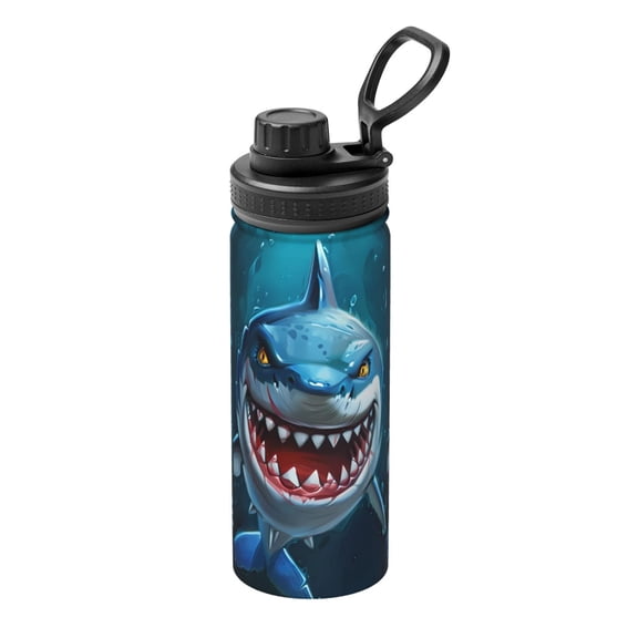 Picia Cartoon Cute Shark Pattern Water Bottle 18 oz Stainless Steel Insulated Bottles With Handle Leak Proof Gym Sport Water Jug BPA-free insulated kettle For Men Women Adults