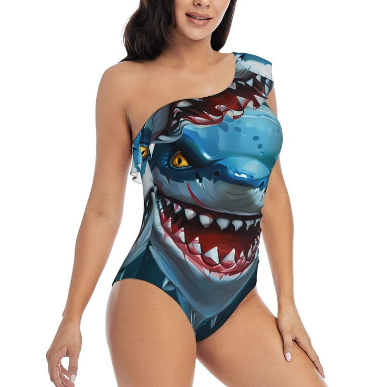 Picia Cartoon Cute Shark Pattern Women's One Piece Swimsuits,One