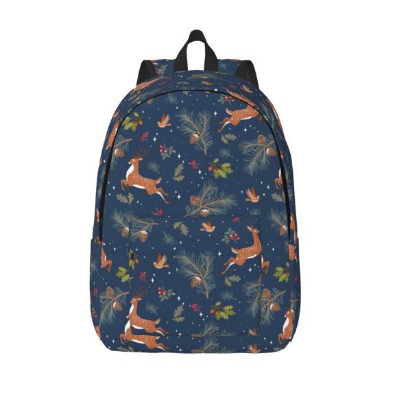 Picia Cartoon Deers Printed Canvas Daypack - Stylish and Durable Vintage Compact Backpack - Class, Work, Travel, or Laptop Bookbag,Organized Compartments-Small
