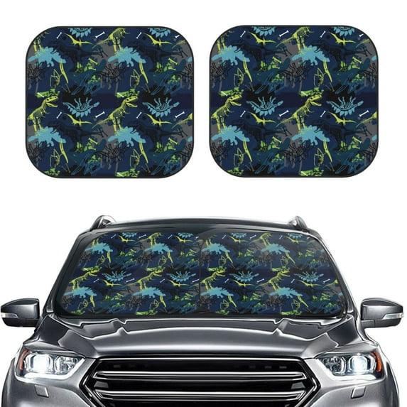 Picia Cartoon Dinosaur 2 Piece Car Windshield Sun Shade Foldable | Foldable Sun Shield for Front Window Blocks UV Rays and Keeps Your Vehicle Cool-Large