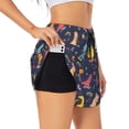 thumbnail image 1 of Picia Cartoon Dinosaur Pattern Women's 2 in 1 Athletic Running Shorts High Waisted Workout Casual Gym Sweat Shorts with Comfy Liner Zipper Pockets-X-Large, 1 of 9