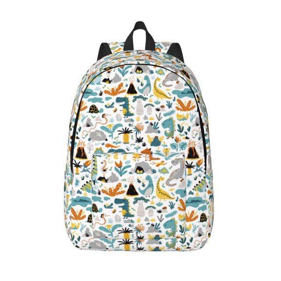 Picia Cartoon Dinosaur Printed Canvas Daypack - Stylish and Durable Vintage Compact Backpack - Class, Work, Travel, or Laptop Bookbag,Organized Compartments-Medium