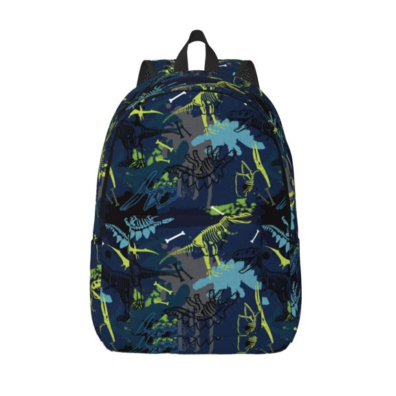 Picia Cartoon Dinosaur Printed Canvas Daypack - Stylish and Durable Vintage Compact Backpack - Class, Work, Travel, or Laptop Bookbag,Organized Compartments-Medium