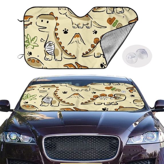 Picia Cartoon Dinosaurs Curved Windshield Sunshade Accordion Folding Style Auto Shade for Car Truck SUV Van Blocks UV Ray Sun Visor Protector -Small