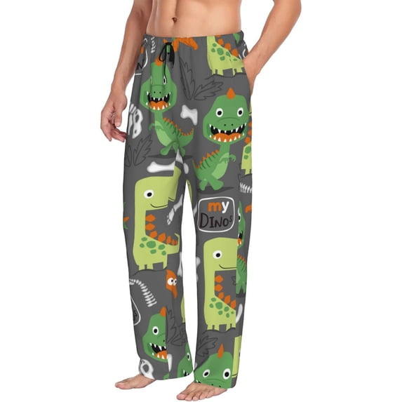 Picia Cartoon Dinosaurs Mens Soft Woven Cotton Elastic Waistband Sleep Pajama Pant Lounge Sleep Pant With Pockets And Drawstring-Small