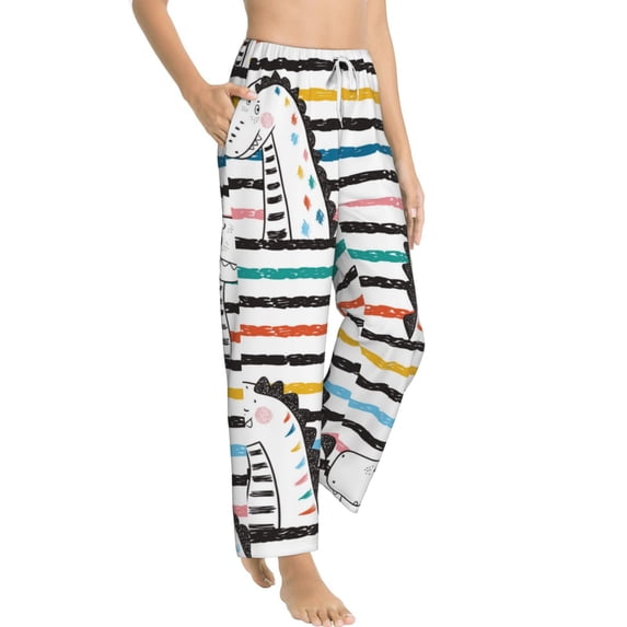 Picia Cartoon Dinosaurs Womens Soft Woven Cotton Elastic Waistband Sleep Pajama Pant Lounge Sleep Pant With Pockets And Drawstring-Small
