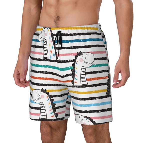 Picia Cartoon Dinosaurs pattern Mens Swim Trunks with Compression Liner Stretch Beach Shorts Quick Dry with Zipper Pockets No-Chafing Board Shorts-XX-Large