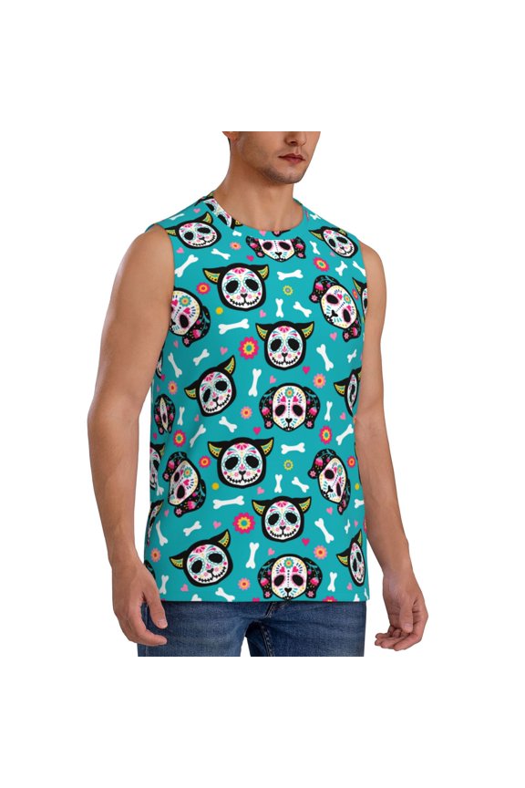Cartoon Dog And Cat mens Cotton Tank Undershirts , Moisture-wicking Ribbed Tanks, Lightweight Cotton Tank Undershirts-X-Large