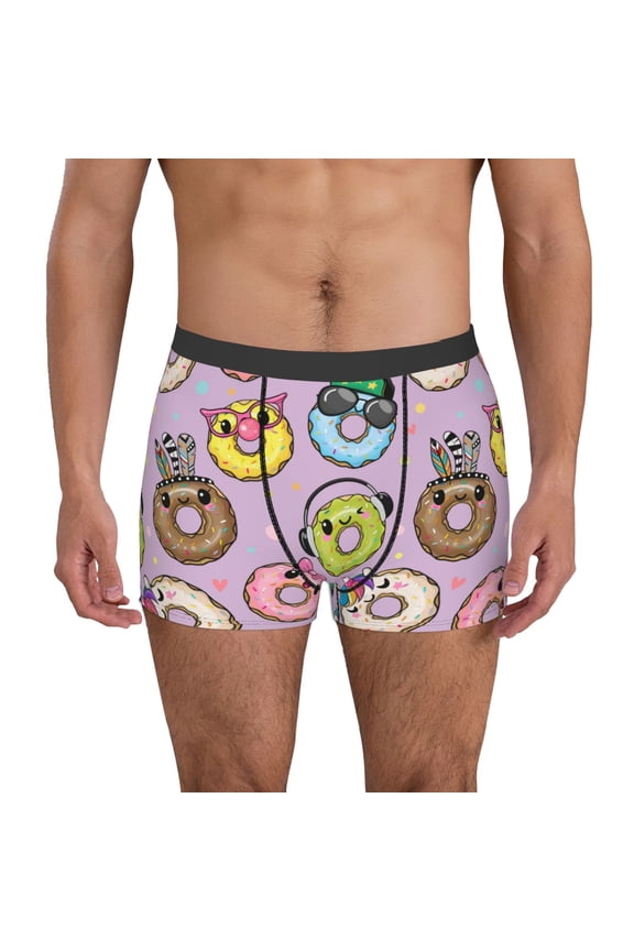 Cartoon Donuts Pattern Men’s Boxer Briefs – Soft & Breathable Underwear, Stretchy & Comfortable Fit, Supportive Pouch Design, Moisture-Wicking-Medium