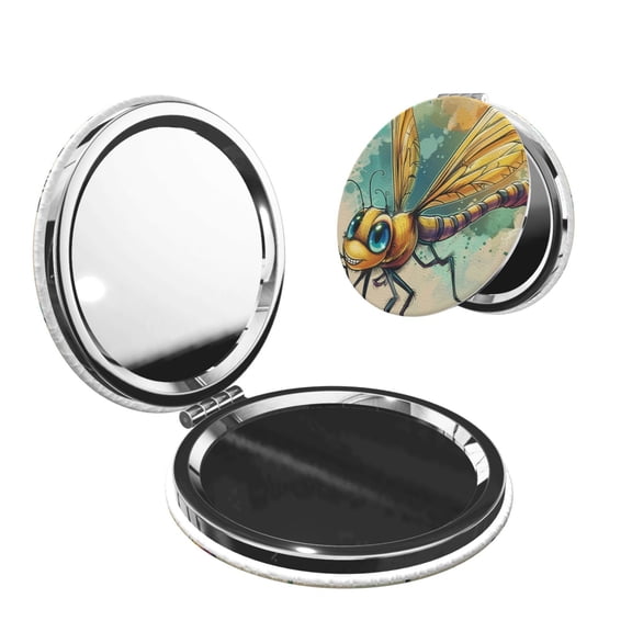 Picia Cartoon Dragonfly Art for Compact Vanity Mirror , Travel Makeup Mirror , Portable Magnifying Cosmetic Mirror for Daily, Work, Business-Round Shape
