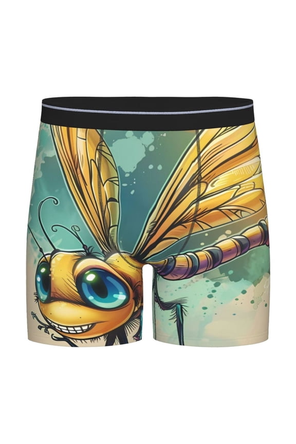Cartoon Dragonfly Art Pattern Men's Athletic Long Leg Briefs , Performance Stretch Underwear，Moisture-Wicking