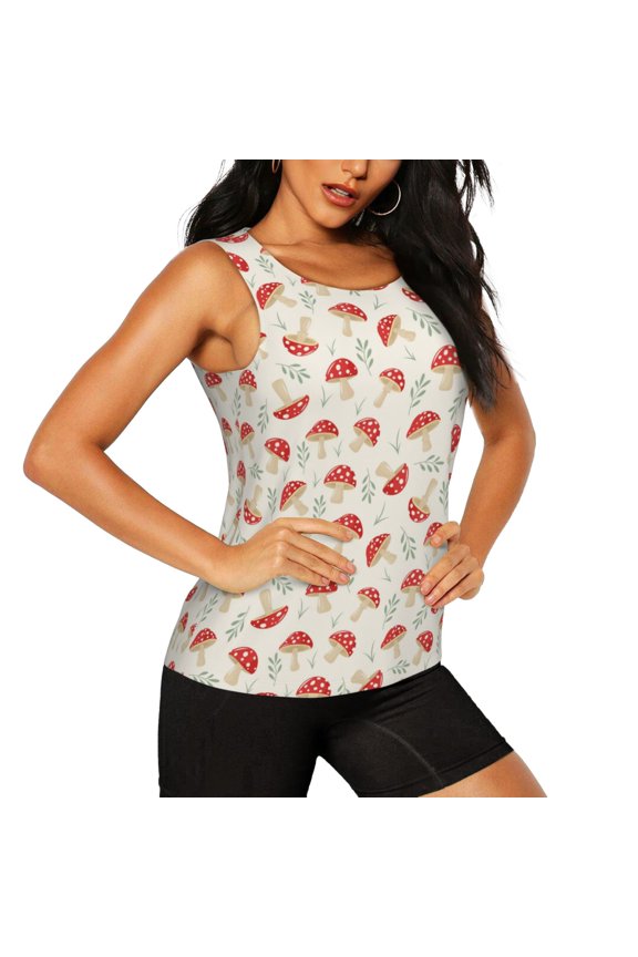 Cartoon Flat Mushrooms Pattern Women's Workout Tank Top,Breathable Activewear,Slim Fit Athletic Top,Versatile Workout Moisture-wicking top-XX-Large