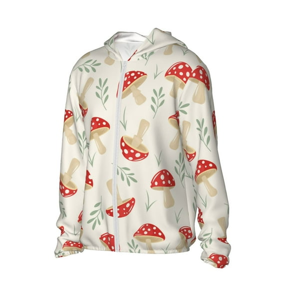 Picia Cartoon Flat Mushrooms Women's Men's UPF 50+ Sun Protection Hoodie Shirt Long Sleeve SPF Fishing Outdoor UV Hiking Lightweight Shirts-Medium