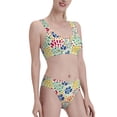 thumbnail image 1 of Picia Cartoon Flowers Women's High Waisted Bikini Scoop Neck Swimsuit Two Pieces Bathing Suit-Medium, 1 of 8