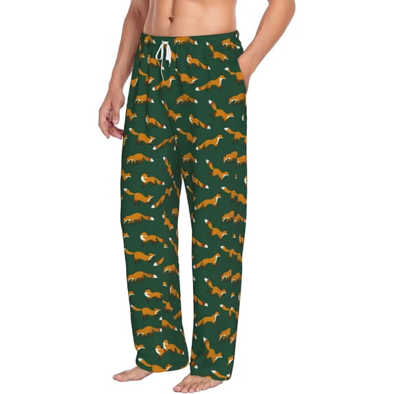 Picia Cartoon Fox 1 Mens Soft Woven Cotton Elastic Waistband Sleep Pajama Pant Lounge Sleep Pant With Pockets And Drawstring-Large