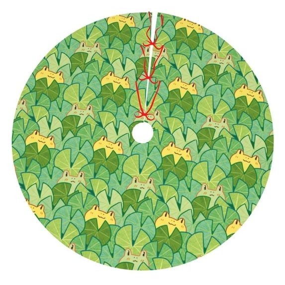 Picia Cartoon Frog And Lotus Leaf Print Christmas Tree Skirt , Christmas Tree Skirt Ornaments for Merry Christmas Holiday Party Decorations Indoor Outdoor-30"
